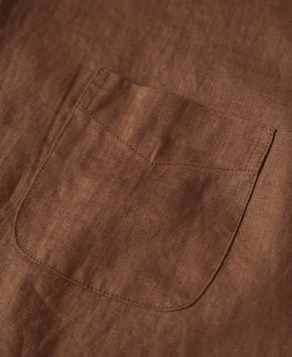 1950s Italian Collar Linen Shirt - Brown
