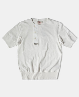 Side Closing Short Sleeve Henley T-Shirt - White