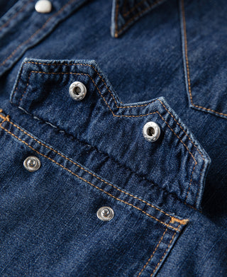 Slub Denim Snap Button Western Shirt - Indigo