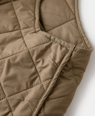 Corduroy Trimmed Diamond Quilted Field Vest – Khaki
