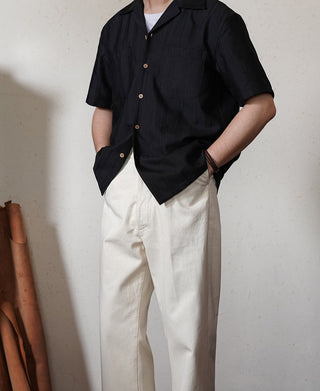 Camp-Collar Dobby Jacquard Stripe Shirt