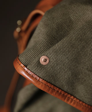 Cowhide Strap Parachute Canvas Rucksack - Olive