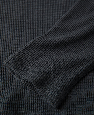 Honeycomb Waffle Knit Henley Long Sleeve T-Shirt - Vintage Black