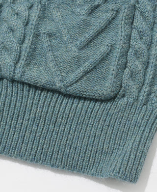 Cable Knit Round Collar Cardigan - Pale Blue