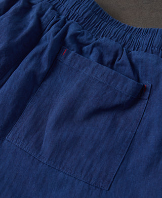 Indigo-Dye Loose Cotton Herringbone Pants