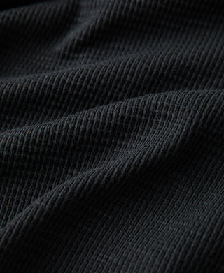 Honeycomb Waffle Knit Henley T-Shirt - Vintage Black