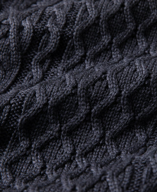 Aran Cable Knit Fisherman Sweater - Gray Blue