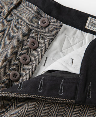 Wool Blend Herringbone Work Trousers - Light Brown