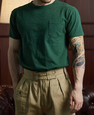 Lot 102 1940s Heavyweight Slub Pocket T-Shirt - Dark Green