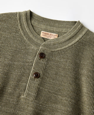Textured Melange Knit Henley Shirt - Olive