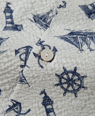 Nautical Printed Seersucker Short Sleeve Camp Shirt - Light Gray