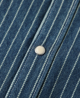 Slim Fit Wabash Striped Indigo Western Shirt - Size M