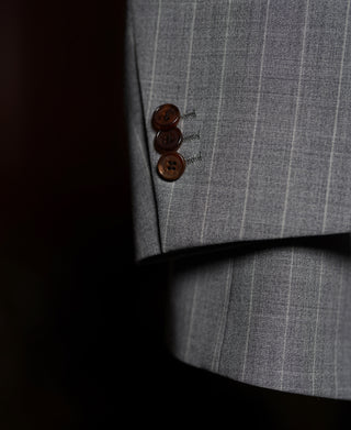 1940s Gray Striped Wool Single-Breasted Suit Jacket