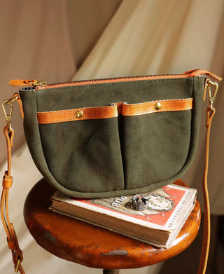 Front Pocket Canvas Crossbody Bag - Olive