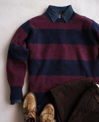 Brushed Wool Striped Sweater - Purple/Navy