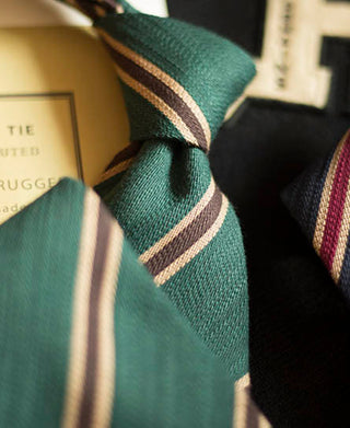 Striped Regimental Tie - Green/Brown