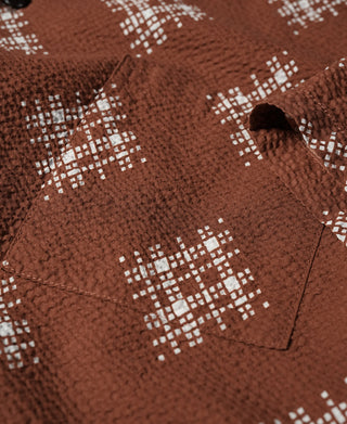 Printed Seersucker Cuban Collar Aloha Shirt