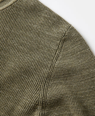 Textured Melange Knit Henley Shirt - Olive