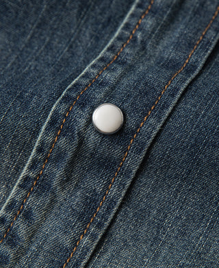 Slub Denim Snap Button Western Shirt - Washed Indigo