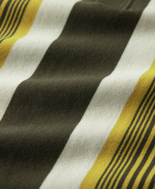 1960s Retro Striped Knit Polo - Olive