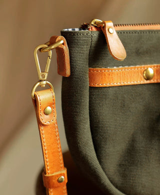 Front Pocket Canvas Crossbody Bag - Olive