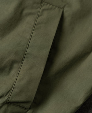 Olive Harrington jacket front panel seam detail with zipper placket