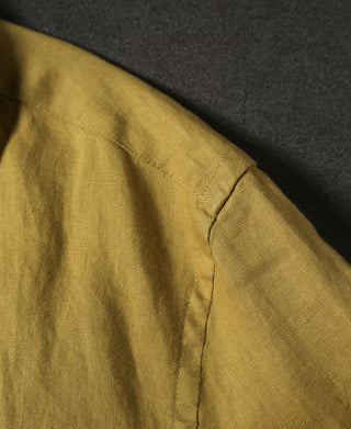 1950s Italian Collar Long-Sleeve Linen Shirt - Mustard