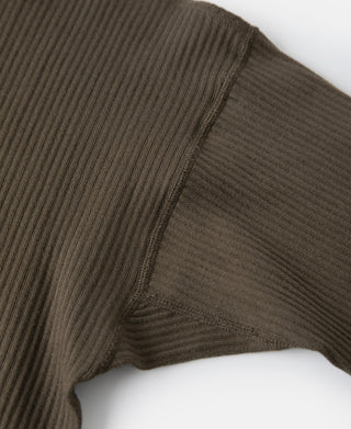 Ribbed Long Sleeve Henley T-Shirt - Olive Brown