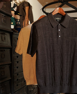 1960s Jacquard Slub Cotton Polo Shirt - Coffee