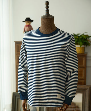 Ribbed Cuff Breton Stripe Long Sleeve T-Shirt - White/Navy