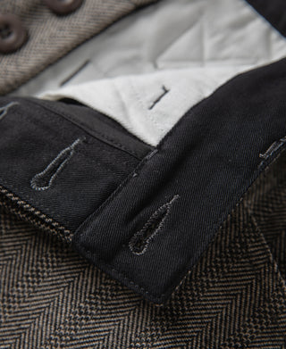 Wool Blend Herringbone Work Trousers - Light Brown