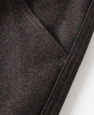 Wool Blend Herringbone Work Trousers - Brown