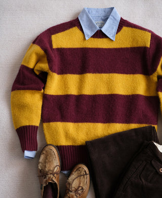 Brushed Wool Striped Sweater - Wine Red/Yellow