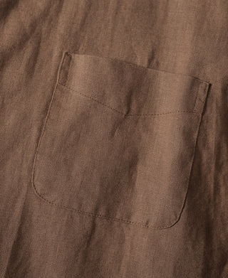 1950s Italian Collar Long-Sleeve Linen Shirt - Brown