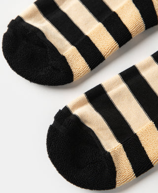 Retro Striped Cotton Socks - Black/Apricot
