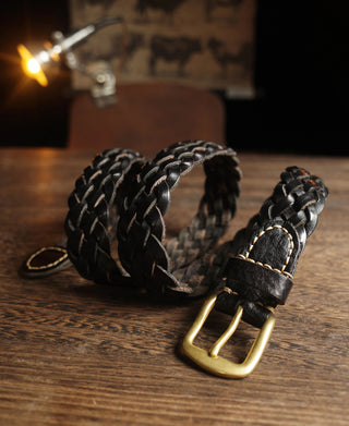 Braided Leather Belt - Black