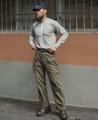 Vintage Long Sleeve Henley Shirt - Gray