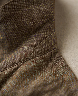 stitching detail of Yarn-dyed Linen Camp-Collar Shirt - Coffee