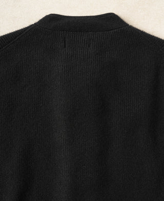 Black knit cardigan back with ribbed high collar
