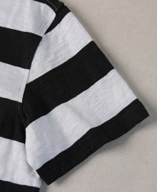 Slub Cotton Wide Striped T-Shirt - Black/White