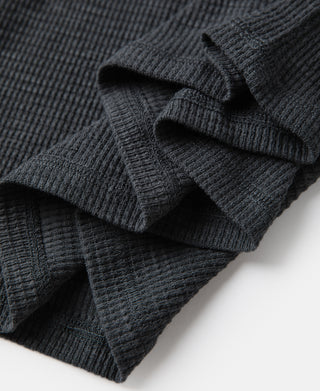 Honeycomb Waffle Knit Henley Long Sleeve T-Shirt - Vintage Black