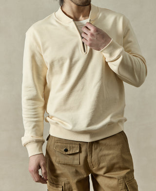 Vintage Baseball Collar Quarter-Zip Sweatshirt - Apricot