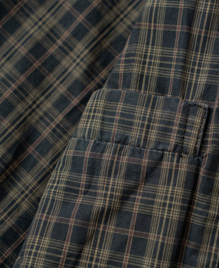 Duck canvas cossack jacket with plaid quilted lining and seam detail