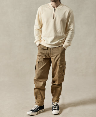 Vintage Baseball Collar Quarter-Zip Sweatshirt - Apricot