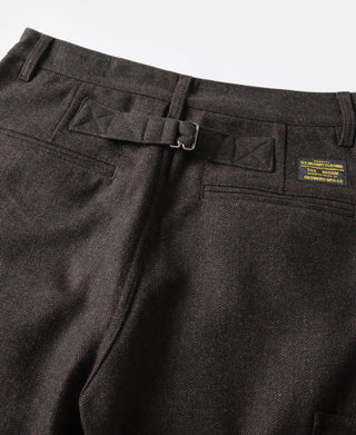 Wool Blend Herringbone Work Trousers - Brown