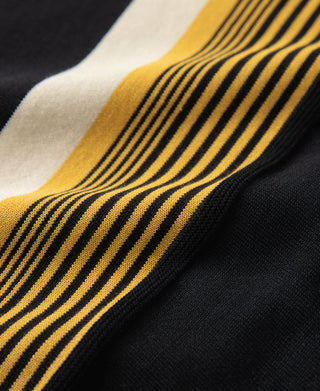 1960s Retro Striped Knit Polo - Black