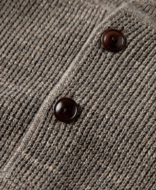 Textured Melange Knit Henley Shirt - Taupe