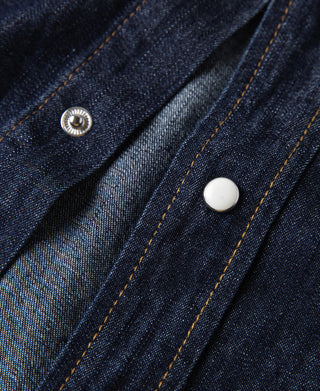 Slub Denim Snap Button Western Shirt - Dark Indigo