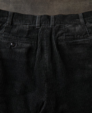 1960s Double Pleated Corduroy Trousers - Black