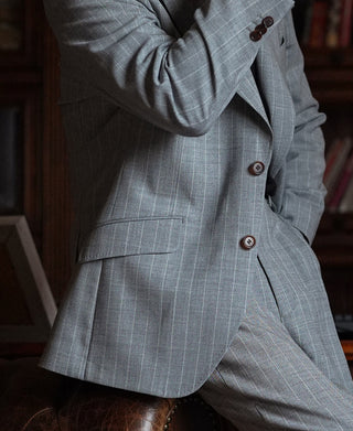 1940s Gray Striped Wool Single-Breasted Suit Jacket